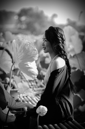 夏日荷塘性感黑白风美女人体摄影图片